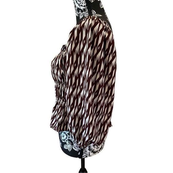 Open Edit Striped Blouse Balloon Sleeve Boat Neck Lightweight ￼ - Picture 3 of 11